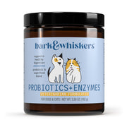 Dr. Mercola Bark & Whiskers pot avant montrant l'emballage et l'usage quotidien