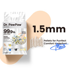 Dr. PawPaw litière dans une caisse illustrant peu de suivi et propreté