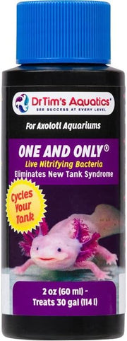 DrTim's Aquatics bouteille avant montrant l'étiquette et instructions pour sécurité axolotls