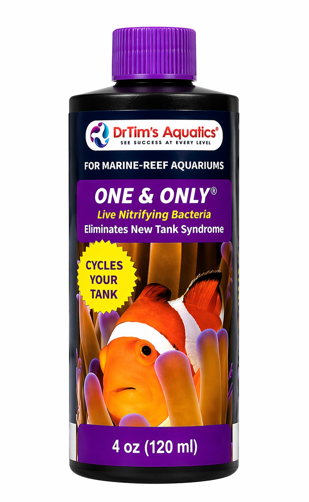 DrTim's Aquatics flacon One & Only Reef face avant pour identification rapide