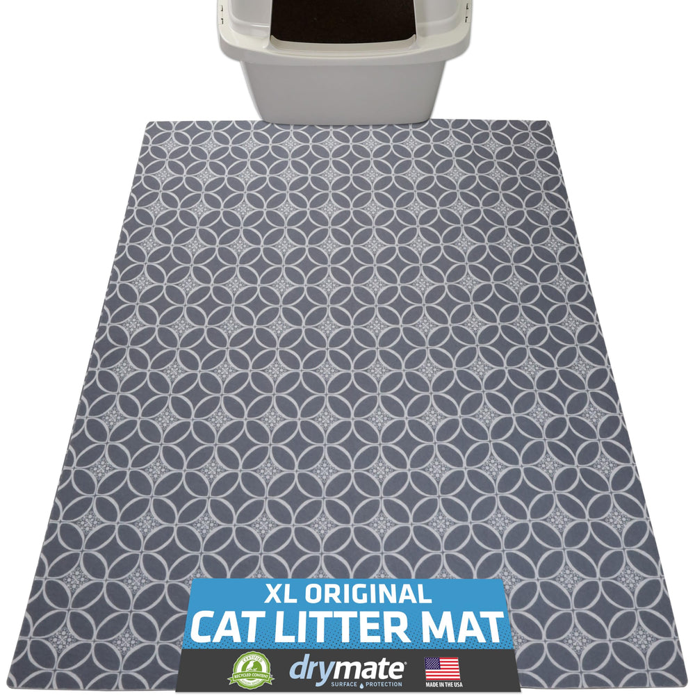 Drymate face avant du tapis indigo grey protège le sol et retient la litière