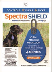 Durvet Spectra Shield vue frontale du médaillon fixé au collier, protection pratique