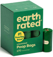 Earth Rated emballage avant montrant 270 sacs et facilité de rangement
