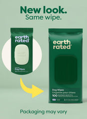 Earth Rated paquet ouvert avec une lingette tirée, facilité d'usage rapide