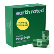 Earth Rated emballage avant montrant 30 rouleaux et le parfum lavande, praticité immédiate