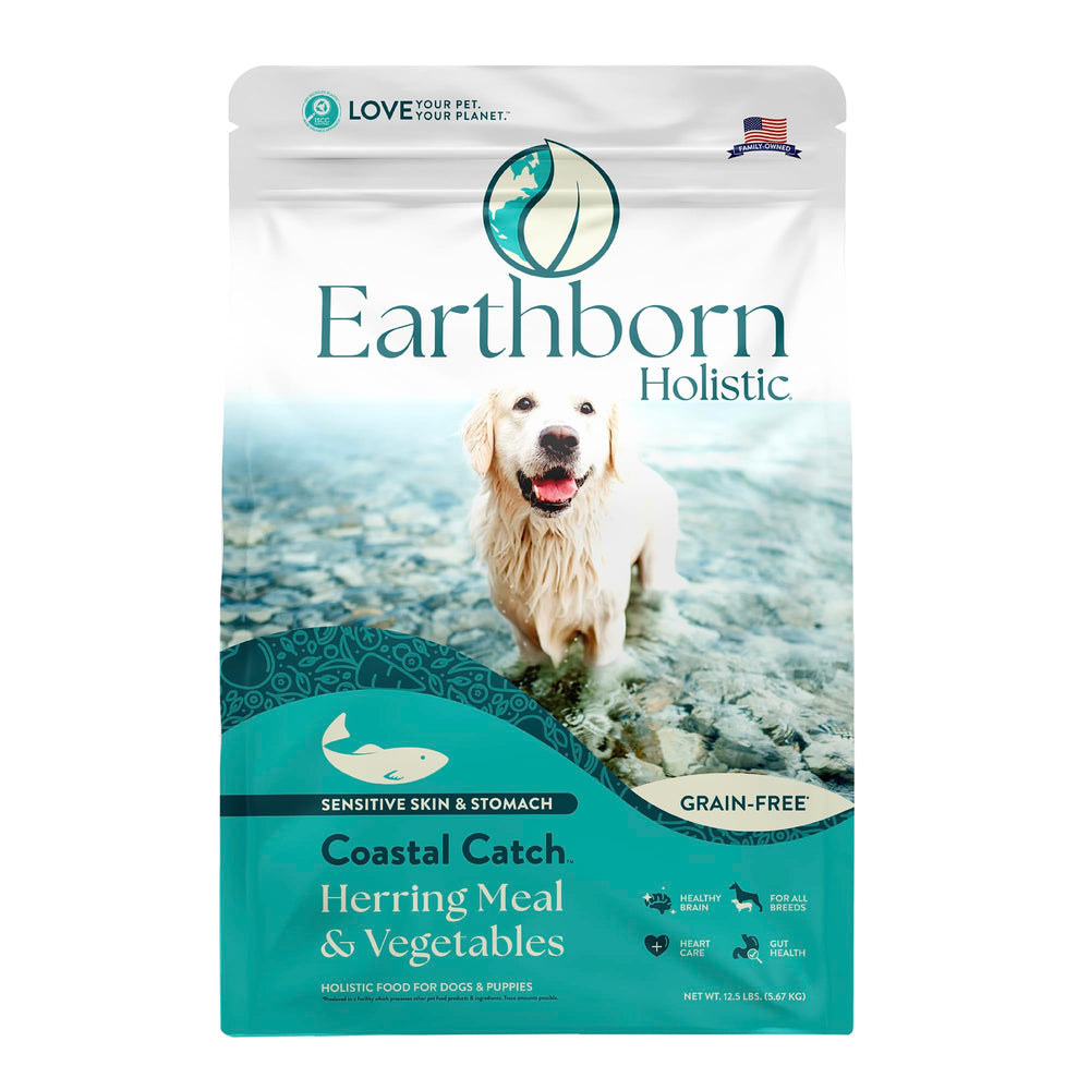 Earthborn Holistic paquet Coastal Catch face avant montrant recette au poisson