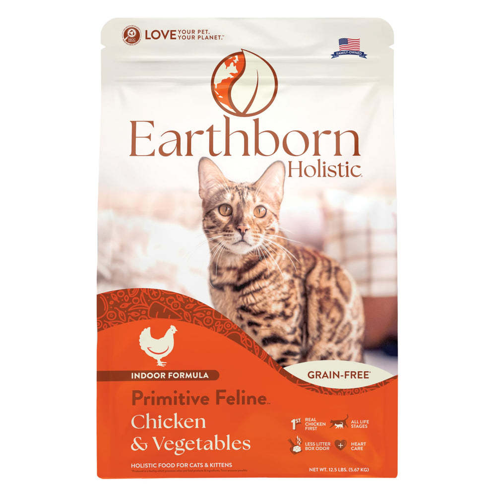 Earthborn Holistic sachet 12,5 lb montrant le design et l’avantage protéines élevées