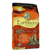Earthborn Holistic sac avant montrant la formule Primitive Feline et ingrédients de qualité