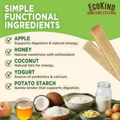 EcoKind ingrédients vrais yaourt noix de coco et pomme soulignant naturalité