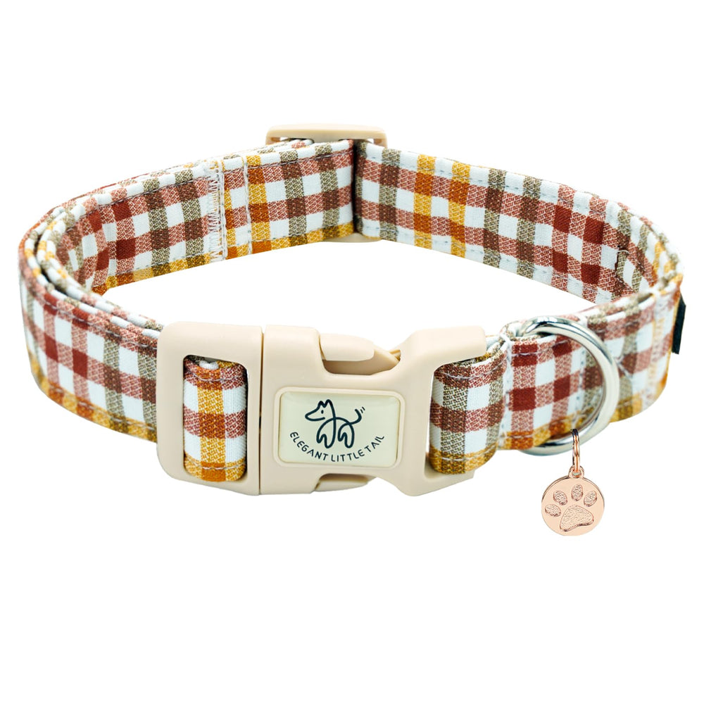 Elegant little tail collier face avant jaune à carreaux, style automnal et confort