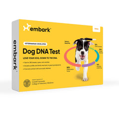 Embark kit face avant montrant la boîte et bénéfice d'un test simple