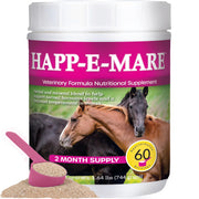 Equine Medical HAPP-E-MARE emballage avant montrant dosage clair et bénéfice apaisant