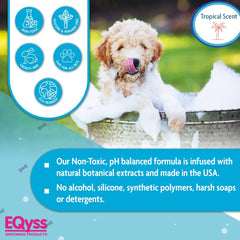 EQyss Premier Pet Shampoo bouteille tenue en main pour échelle de taille pratique