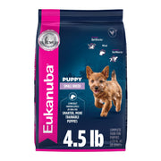 Eukanuba sac 4.5 lb devantage montrant formule pour chiots petites races et confiance