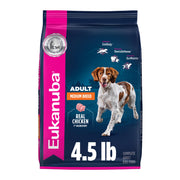 Eukanuba emballage avant 4,5 lb montrant la formule pour chiens moyens et bénéfice nutritionnel