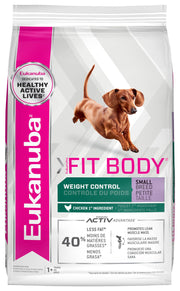 Eukanuba emballage avant Fit Body pour contrôle de poids, information claire