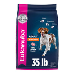 Eukanuba sac 35 lb face avant montrant l'étiquette et avantages