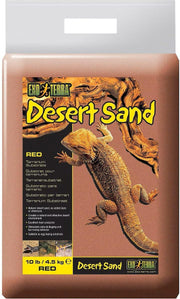 Exo Terra sachet face avant montrant le sable rouge, emballage pratique
