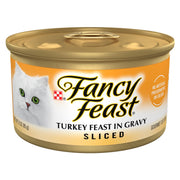 Fancy Feast boîte avant montrant le visuel appétissant et l'attrait gustatif