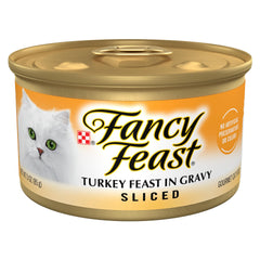 Fancy Feast boîte avant montrant le visuel appétissant et l'attrait gustatif