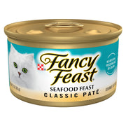 Fancy Feast face avant de la boîte montrant l’emballage gourmet et l’information produit