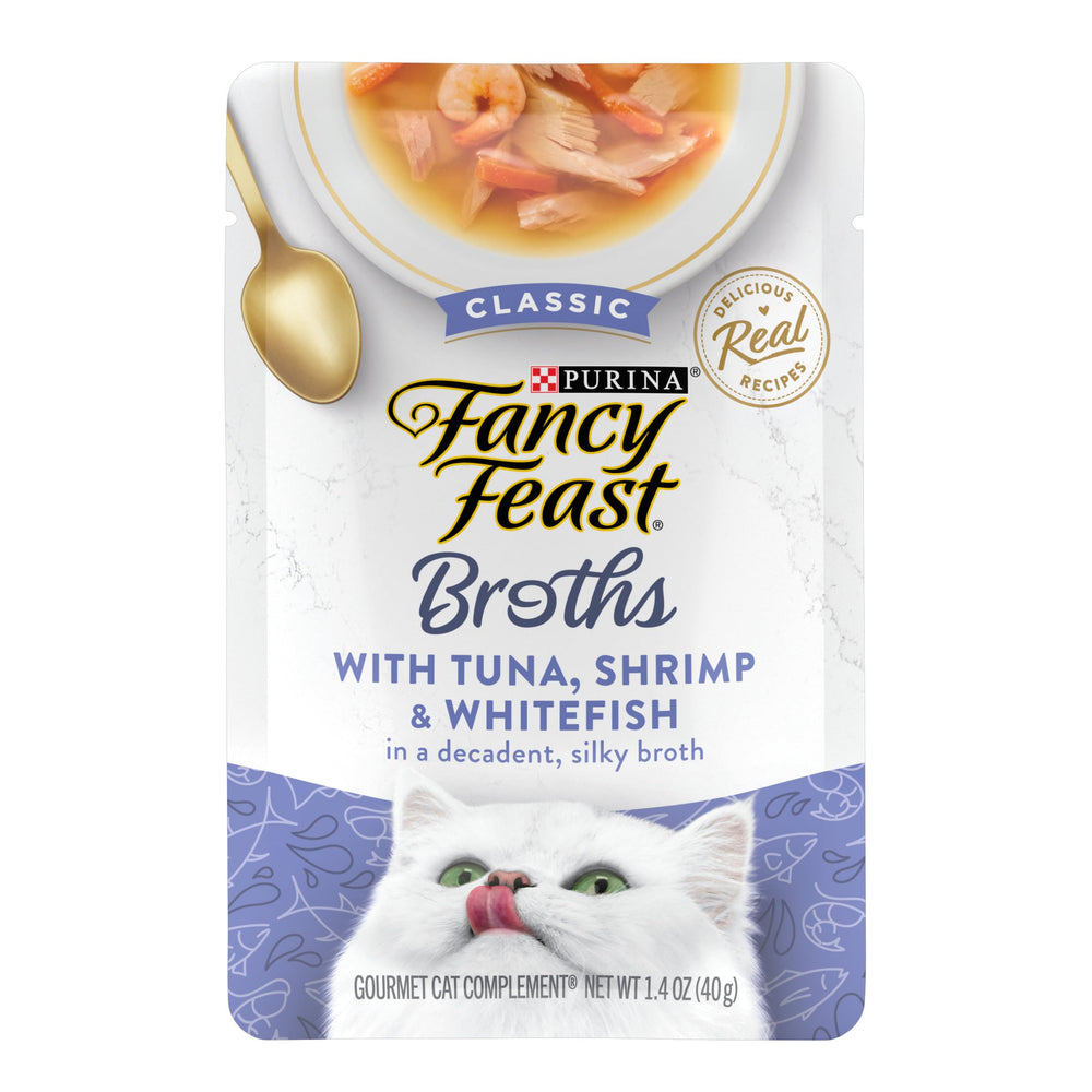 Fancy Feast sachet emballage avant montrant le produit et praticité