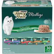 Fancy Feast face avant du pack 30 boîtes montrant la variété