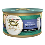 Fancy Feast vue de face de la boîte montrant le produit et l'étiquette bénéfice appétence