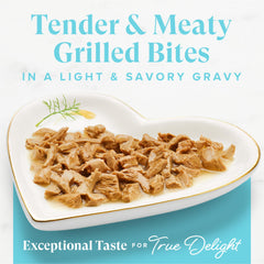 Fancy Feast gros plan sur morceaux de thon, favorise appétit et protéines