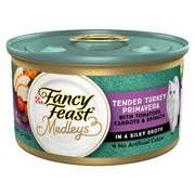 Fancy Feast boite Turkey Primavera vue avant présentant un emballage appétissant