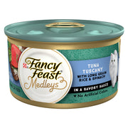 Fancy Feast boîte face avant montrant l’étiquette appétissante et bénéfice qualité