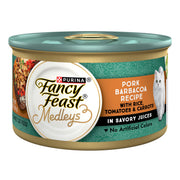 Fancy Feast boîte face avant montrant la recette porce barbacoa, attirant visuel