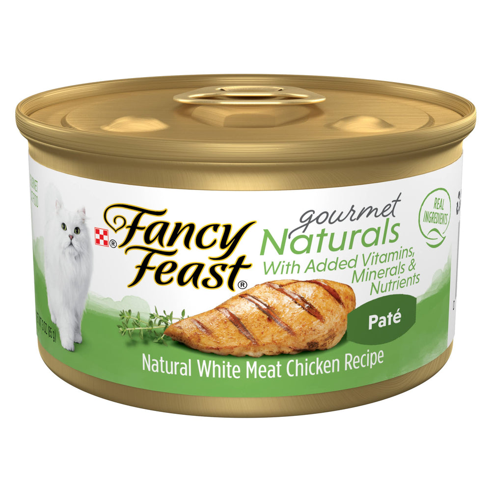 Fancy Feast face de la boîte montrant l'étiquette et bénéfice appétence