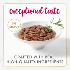 Fancy Feast boîte ouverte avec gravy visible pour appétence immédiate