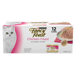 Fancy Feast face avant de la boîte montrant la recette poulet et l’appétence