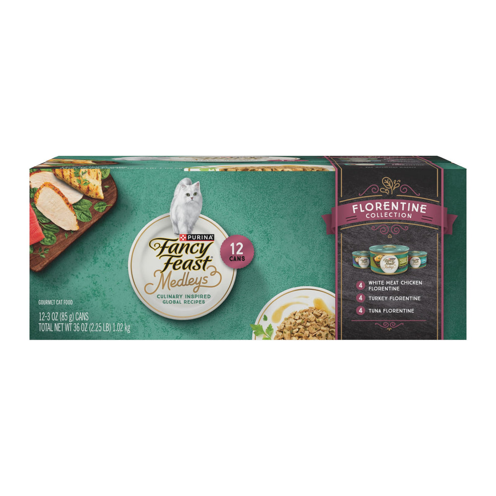 Fancy Feast Purina face de la boîte montrant l’étiquette appétissante et l’attrait visuel