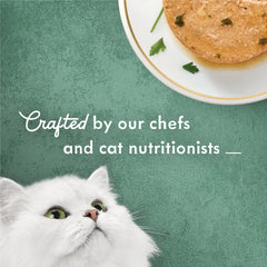 Fancy Feast portion servie dans une assiette, repas prêt à l'emploi