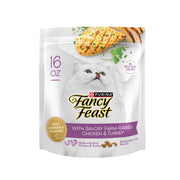 Fancy Feast Purina paquet face montrant emballage et plaisir du chat