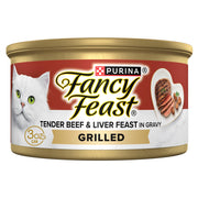 Fancy Feast Purina face du produit montrant l'étiquette et bénéfice appétence