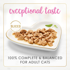 Fancy Feast Purina gros plan sur la texture et tendreté des morceaux