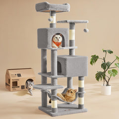 FEANDREA arbre à chat vue frontale montrant design compact et plusieurs niveaux