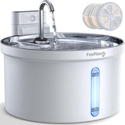 FEELNEEDY fontaine face avant montrant design et bac inox, hygiène facile
