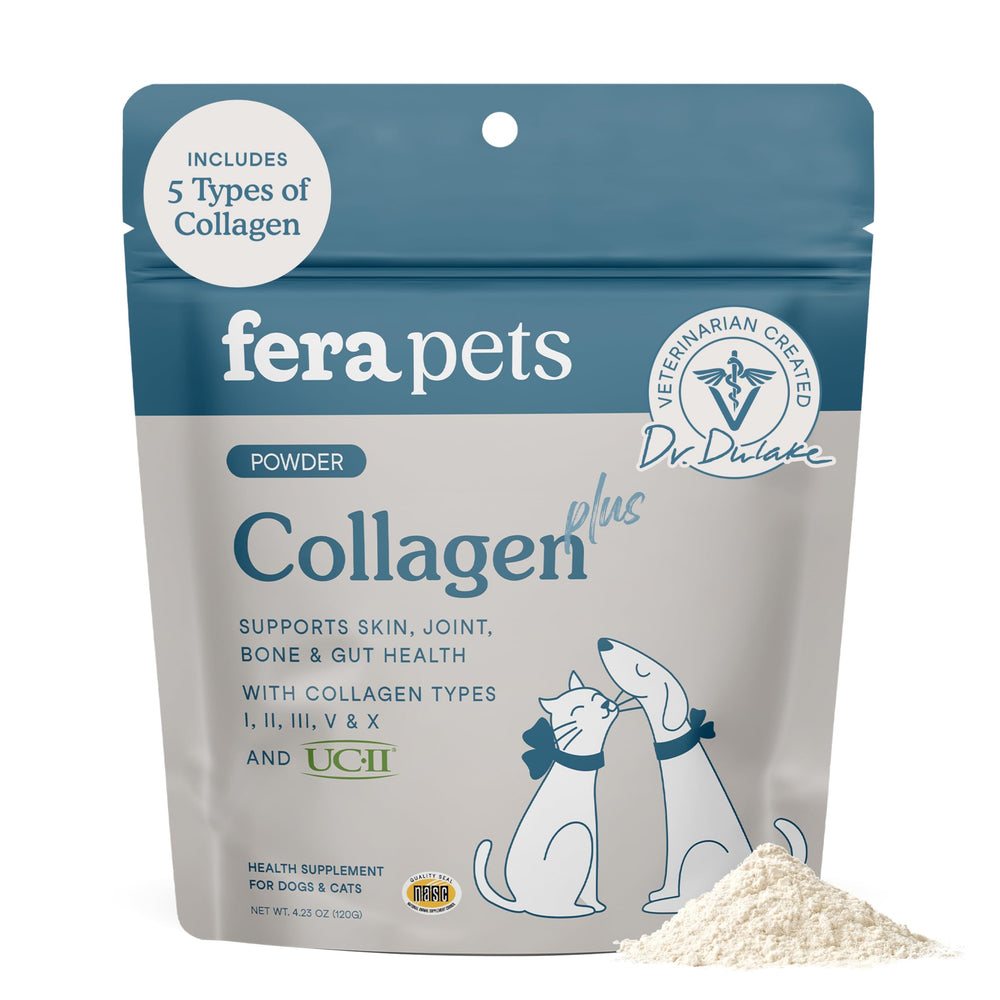 Fera Pets emballage avant montrant complément collagène et bénéfice pratique