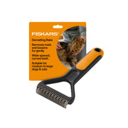 Fiskars peigne vue de face montrant les dents incurvées pour un démêlage efficace