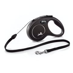 FLEXI laisse Classic Cord vue de face montrant boîtier robuste et finition noire, sécurité accrue