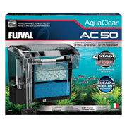 Fluval AC50 vue frontale montrant le boîtier compact et l'installation soignée