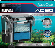 Fluval AquaClear 50 vue face montrant boîtier et sortie pour eau claire