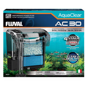 Fluval AquaClear AC30 face avant montrant design compact et montage suspendu