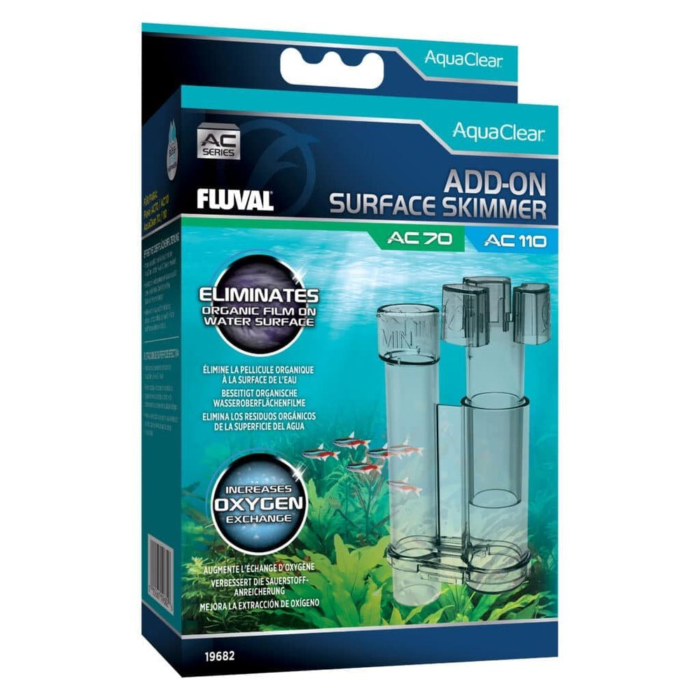 Fluval écumoire face avant montrant design transparent et intégration discrète