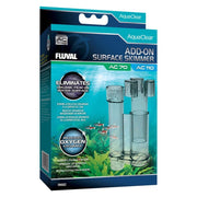 Fluval écumoire face avant montrant design transparent et intégration discrète